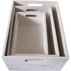 Juego de Cajas de Almacenamiento Rectangulares de Madera, Bandejas Encajables Pintadas de Blanco para Organización del Hogar, Uso Decorativo DS-1113 - Product Image 5