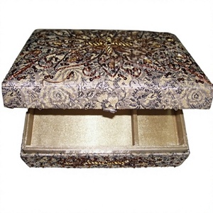 Handmade Eco-Friendly <b>Rectangular</b> Embroidered Wood Gift Box Brocade Floral Design Zari Fancy Designer Brass Inlay Home - Product Image 2
