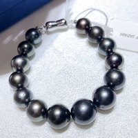 Vente en gros de colliers de perles noires de Tahiti rondes de 10-12 mm, perles d'eau de mer naturelles en vrac pour la fabrication de bracelets personnalisés