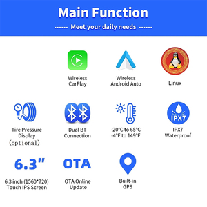 6.3Inch Portable Motorcycle GPS Navigation IPX7 Waterproof 1000nit Motorcycle Waterproof Carplay Display Screen Support OTA <strong>TPMS</strong> - Product Image 4