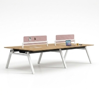 Poste de travail modulaire de luxe moderne pour 4 à 6 personnes, revêtement imitation bois, bureau anti-rayures, grand bureau collaboratif commercial