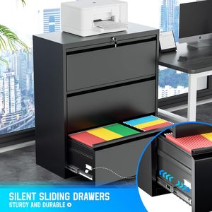 Archivador Metálico Móvil de 3 Cajones con Cerradura, Diseño Lateral Negro, Resistente al Fuego y Ecológico, para Oficina en Casa, Tamaños Carta/Legal/F4/A4 - Product Image 4