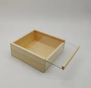 Unfertige Holzkiste Holz Aufbewahrung sbox mit klarem Acryl Schiebe deckel Holz Craft Shadow Boxes Display