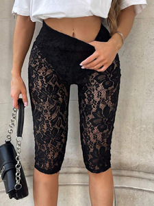 网眼女式春夏服装2件套性感透视裁剪上衣和自行车短裤两件套时尚套装 - Product Image 5