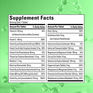 Comprimés multivitaminés OEM ODM avec vitamine, biotine, niacine, favorisant la santé cognitive, cardiovasculaire et la pression artérielle - Product Image 2