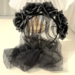 Tag der Toten Kopfstück Haarband Rose Blumenkrone Schleier Haarband Halloween Kostüm künstliche Blume Girlande Mädchen-Kopfband