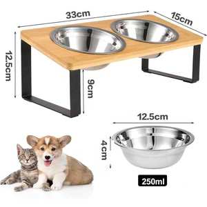 Comedero moderno pequeño para perros y gatos, superventas, alimentador transfronterizo para mascotas hecho de bambú y acero inoxidable - Product Image 2