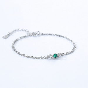 Bracelet à double chaîne en argent sterling S925 avec zircon rond et pierre d'huître, exclusif pour femmes, version en cuivre personnalisable - Product Image 3