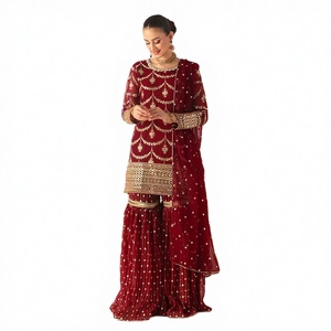 Sharara Gharara con Bordado Indio, Reversible para Verano e Invierno, Sin Arrugas, Corte Ajustado, para Fiestas, en Georgette Cosido, Largo Midi - Product Image 3