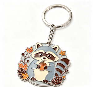 Raccoon Enamel Metal Key Chain Round Animal Keyring Autumn <b>Pinecone</b> Acorn Pendant Gift - Product Image 2
