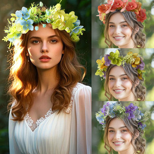 <span class=keywords><strong>Couronne</strong></span> florale d'hortensia pastel, cadre flexible en brindilles, ruban <span class=keywords><strong>de</strong></span> satin réglable, guirlande artificielle à trois couleurs, bandeau - Product Image 3