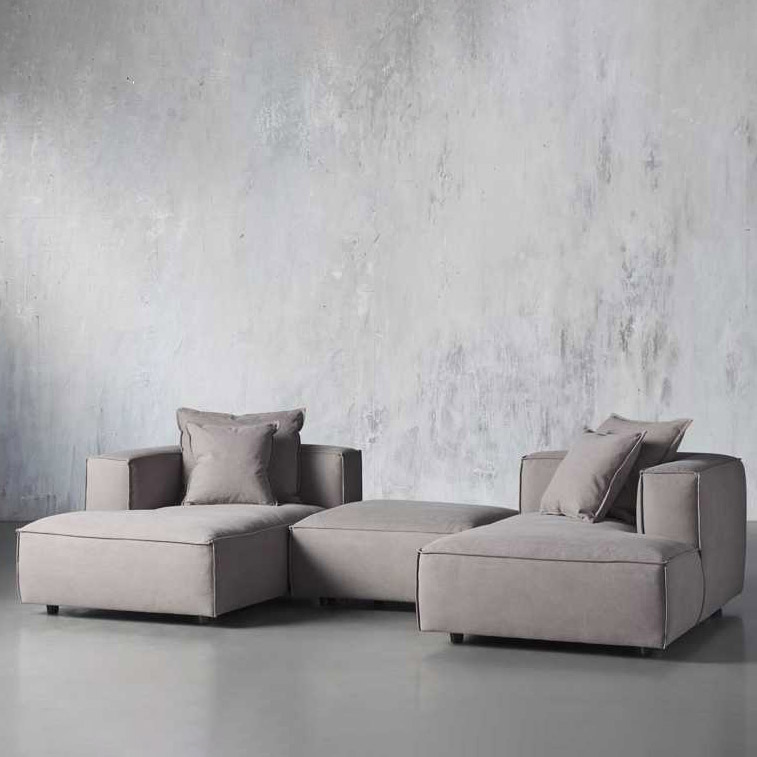 Luxury cloth indoor home furniture 3 pieces double chaise modular L shape sectional Living Room Sofas