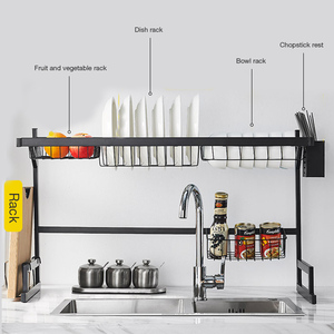 negro de acero inoxidable de metal por el fregadero de cocina extraíble plato de secado escurridor <span class=keywords><strong>estante</strong></span> de almacenamiento - Product Image 4