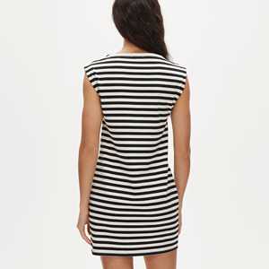 Vestido Casual de Mujer, Mini Vestido sin Mangas a Rayas, Vestido Tipo Camiseta de Algodón Suave y Corte Holgado para Uso Diario - Product Image 2