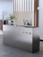 Bureau d'accueil moderne et minimaliste en acier inoxydable, forme incurvée, fonction mobile, pour magasins de vêtements, salons de coiffure, réception d'entreprise