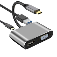 USB C Hub Multiport 4-in-1, stasiun Dok adaptor PVC cepat 100W PD pengisian daya kompatibel Pro/Air Laptop 4K HDTV Monitor VGA