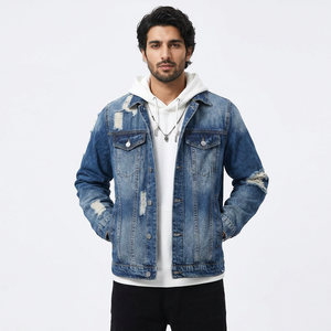 <b>Denim</b> <b>Jackets</b> Distressed for <b>Men</b> With Full Customization Custom Sport Style <b>Men's</b> Jeans <b>Jacket</b> for Outdoor Wear - Product Image 1