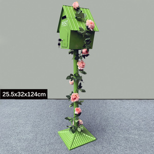 Sculpture de boîte aux lettres en métal peinte vintage |   Boîte aux lettres autoportante colorée de 120 cm avec décor floral |   Boîte à lettres pour accessoires photo de mariage - Product Image 5