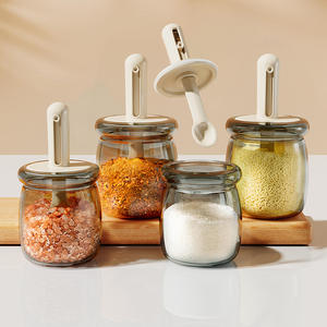 Ensemble de pots à épices rétractables en verre avec cuillère et couvercle hermétique pour la cuisine, stockage d'assaisonnements solides, taille M, couvercle en plastique - Product Image 1