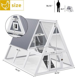 Poulailler extérieur avec nichoirs pour 4 à 6 poulets, plateau amovible, rampe, toit résistant aux intempéries, montage facile, structure en A pour jardin - Product Image 4