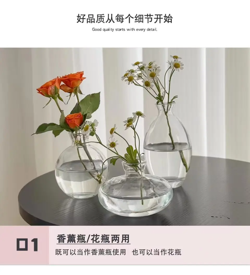 Vas bunga dekorasi warna-warni kustom, vas kaca bulat mini modern untuk dekorasi rumah, pernikahan