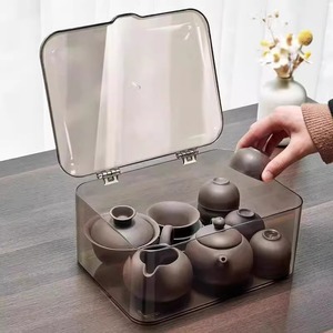 Tea Set Storage Box <b>Rectangle</b> With Lid Stackable For Kung Fu Tea Cups Teapots Transparent Desktop Organizer - Product Image 2