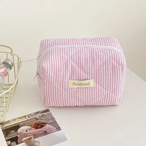 Borse cosmetiche con cuscino a righe di colore a contrasto in cotone trapuntato borsa portaoggetti da donna graziosa borsa a quadri <span class=keywords><strong>pochette</strong></span> per il trucco - Product Image 5