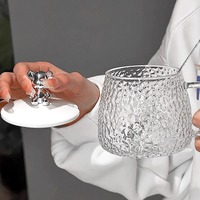 Tasse créative à motif martelé, esthétique, mignonne, en forme d'ours, simple, pour la maison ou le bureau, avec couvercle et cuillère, résistante aux hautes températures
