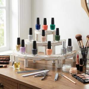 Présentoir à 3 niveaux en <span class=keywords><strong>bois</strong></span> rustique blanchi pour cupcakes, parfums, desserts, vernis à ongles, maquillage, plantes et objets de collection - Product Image 6