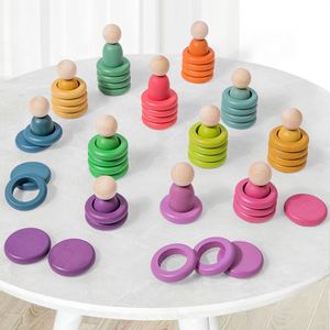 Juguete Montessori para Niños Pequeños, Muñecos de Madera con Clavijas de Colores del Arcoíris para Clasificar, con Bandeja de Juego Sensorial - Product Image 3