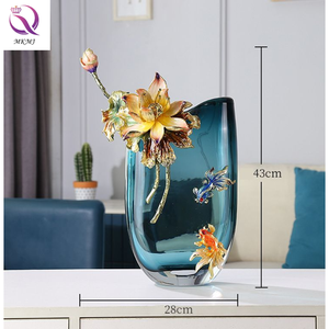 Vas Bunga Kristal Mewah Ringan Hiasan Vas Bunga Teratai Berwarna Enamel Berkualitas Tinggi untuk Dekorasi Rumah Seni Modern - Product Image 6