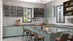 High-end di lusso personalizzato in acciaio inox cucina armadio di stoccaggio con lavello ad alta lucentezza cucina parete armadio con porta di vetro - Product Image 3