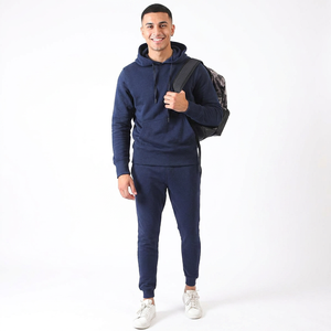 Mens Plain Fleece Hoodie Tracksuit Set Jogger Sweatpants <b>Navy</b> Two Piece OEM ODM Custom Logo Wholesale Factory Lower MOQ Supplier - Product Image 1