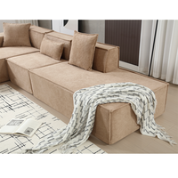 Canapé modulaire en tissu en forme de L, style minimaliste nordique 2025, sans ossature, avec chaise longue, cadre en eucalyptus, garantie 1 an