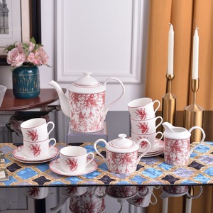 Ensemble de thé et de café en céramique rouge minimaliste 15 pièces, en porcelaine fine, écologique, pour la maison, l'hôtel et le bureau – Vente chaude - Product Image 3