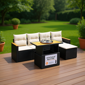 Ensemble de canapés de jardin modulaires Iotatiajj Reattire en rotin PE noir, mobilier d'extérieur au design élégant, coussins en mousse haute densité - Product Image 2