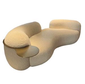 Divano Sezionale a <span class=keywords><strong>S</strong></span> di Lusso per Soggiorno, Divano Arcuato in Pelliccia di Agnello Color Crema per Casa, Hotel, Salone di Bellezza - Product Image 6