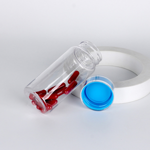 Flacon capsule transparent personnalisé pour emballage pharmaceutique, en plastique PET, pour produits de santé, avec bouchon à vis bleu - Product Image 1