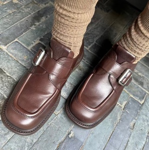 British retro college-style buckle loafers for women-square toe, thick sole, versatile for daily wear, small leather <b>shoes</b> - Product Image 2