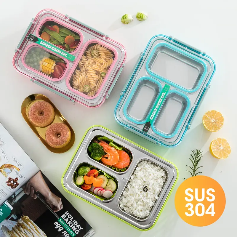 Exquisite Portable Custom Color 304 Stainless Steel Kids Lunch Box with Compartments Students Lunch Bento Factory Direct