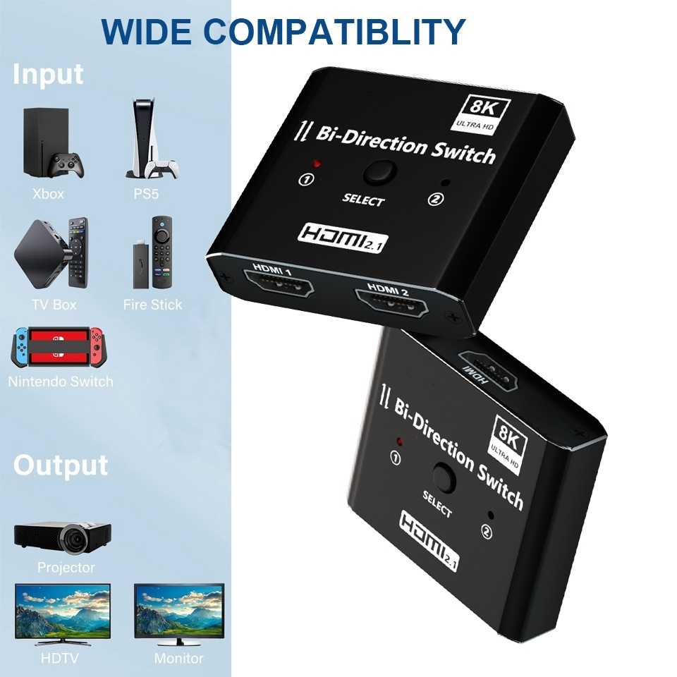 Sdoppiatore HDMI Cakoble 8K 120Hz - Switch Direzionale Ultra HD 48Gbps Alta Velocità
