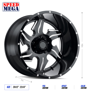 ล้อแม็กซ์อะลูมิเนียมฟอร์จสีดำ SPEED MEGA สำหรับรถกระบะ SUV ขนาด 26x12J/14J อะไหล่แต่ง ปรับปรุงใหม่ หน้าล้อกลึง CNC - Product Image 4