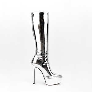 Banquet Botas vendita calda Lady tacchi alti <span class=keywords><strong>stivali</strong></span> metallici <span class=keywords><strong>donna</strong></span> suola spessa cerniera posteriore punta a punta piattaforma tacchi <span class=keywords><strong>stivali</strong></span> a metà polpaccio - Product Image 3