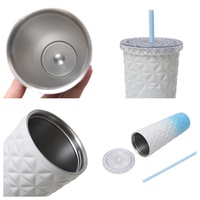 Gobelet de voyage grande taille à motif diamant clouté, dégradé de couleurs, avec couvercle et paille pour boissons et jus