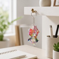 Porte-clés photo numérique en acrylique, fournisseur d'usine OEM en gros, faible MOQ, pendentif porte-clés personnalisé avec motif de dessin animé, impression numérique pour