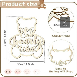 Adorno de madera con forma de oso amazónico para fotos de baby shower con la frase "We Can Bearly Wait", decoración para habitación de bebé - Product Image 5