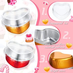 100 pezzo monouso tortiera <span class=keywords><strong>a</strong></span> <span class=keywords><strong>forma</strong></span> <span class=keywords><strong>di</strong></span> <span class=keywords><strong>cuore</strong></span> colorato foglio <span class=keywords><strong>di</strong></span> alluminio stampo per la cottura Cupcake budino <span class=keywords><strong>tazze</strong></span> con coperchio <span class=keywords><strong>a</strong></span> cupola in plastica - Product Image 5