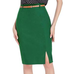 Algodón orgánico personalizado excelente calidad verano Sexy diseño de hendidura cinturón ajustable delgada cadera envuelta lápiz falda - Product Image 3