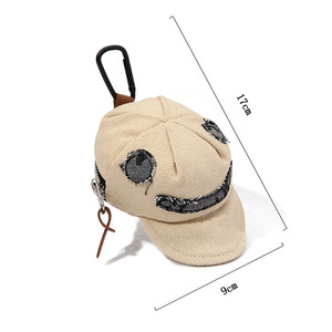 Niedliche Denim-Smiley-Mini-Kappe Schlüsselanhänger mit Reißverschluss-Aufbewahrungstasche aus Canvas-Stoff zum Anklipsen für Ohrhörer, Münzen und kleine Alltagsgegenstände - Product Image 3
