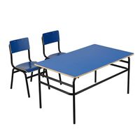 Ensemble de bureau et chaise scolaire double à hauteur fixe, table d'étude bleue avec 2 sièges, structure en métal robuste, mobilier de classe